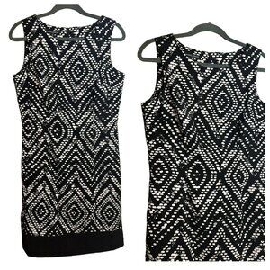 Mario Serrano Italy Sleeveless Black & White Dress Geometric Print Sheath Size 8